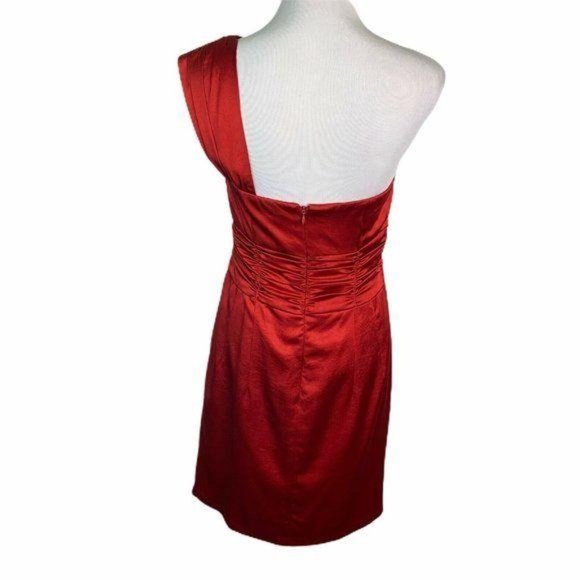 Nanette Lepore Red Satin One Shoulder Ruched Dress - Picture 10 of 12